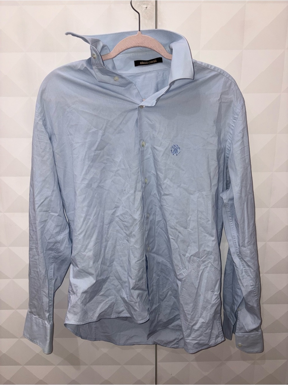 Light Blue Men's Dress Shirt with Embroidered Logo from Roberto cavali🩵
